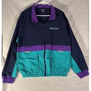 Vtg Starbus Blue Nylon Black Color Block Windbreaker Streetwear TRACK Jacket M